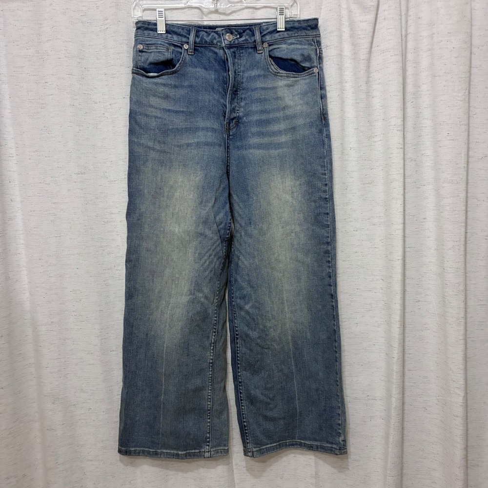 Free People Womens Wide Leg Jeans Blue Denim High Rise Button Fly Size 29 Boho